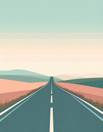 Road in the countryside. Vector illustration. Retro style. EPS10の素材