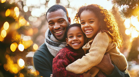 Portrait of a happy african american family spending time together outdoorsの素材