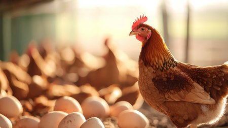chicken and eggs on the farm. selective focus. nature.の素材