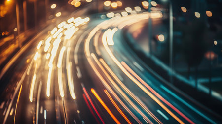 light trails on the street at night in shanghai china.の素材