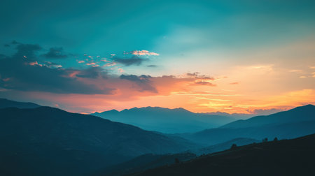 Sunset in the mountains. Colorful sunset in the mountains.の素材