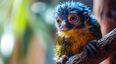 Portrait of a beautiful blue-crowned Barbet on a branchの素材