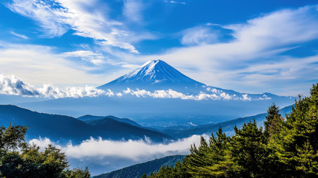 Mt. Fuji with clouds in Yamanashi, Japan.の素材