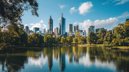 Melbourne city skyline from Central Park.の素材