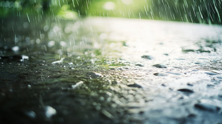 Raindrops on the asphalt, raindrops on the road, blurred backgroundの素材
