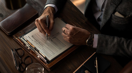 cropped view of businessman signing contract at table in office, closeupの素材
