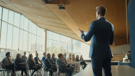 Speaker Giving a Talk at Business Meeting. Audience at the conference hall. Business and Entrepreneurship.の素材