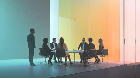 Business people in conference room. 3D rendering. Toned image.の素材