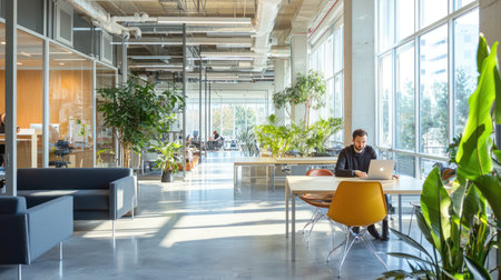Business people working in modern office. Selective focus on the foregroundの素材