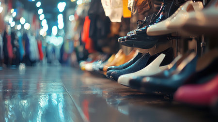Women's shoes in the store. Selective focus. Shallow depth of fieldの素材