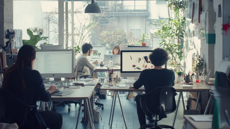 Group of business people working together in modern office. Teamwork concept.の素材