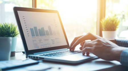 Businessman analyzing investment charts with laptop computer. Accounting and investment concept.の素材
