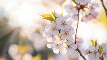 Cherry blossom in spring time. Blossoming branch of cherry tree in spring.の素材