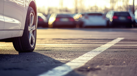Car parking on the street in the evening, shallow depth of fieldの素材