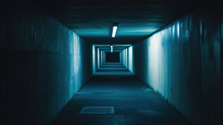 Underground tunnel with light glowing in the dark, 3d renderingの素材