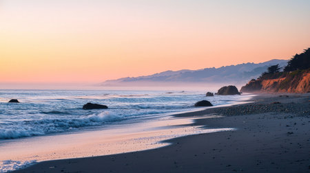 Sunset on the Pacific Ocean in Big Sur, California, USAの素材