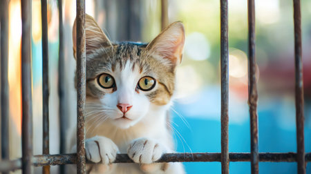 Thai cat in the cage,selective focus and soft focusの素材
