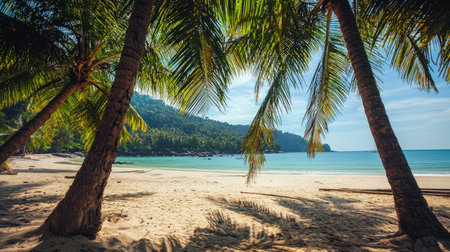 Beautiful tropical beach with coconut palm tree at Seychellesの素材