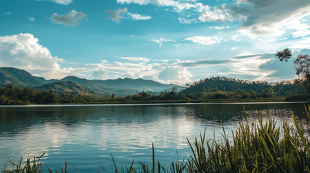 Landscape view of Mae Tam reservoir, Chiang Rai province.の素材