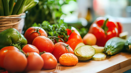 Fresh vegetables in the kitchen. Selective focus. Food background.の素材