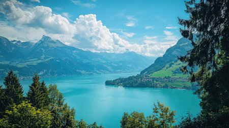 Panoramic view of the lake of Brienz, Switzerlandの素材