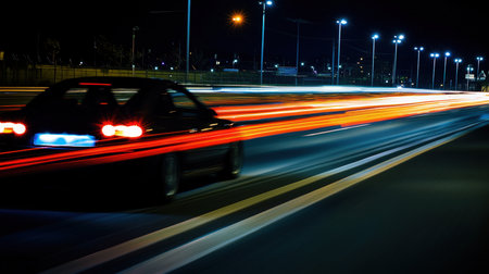 traffic on the road at night with lights and car motion blurの素材