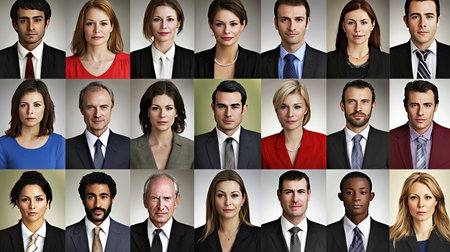 Portraits of beautiful commercial powerfull women and men in a collageの素材