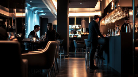 Business people meeting in a night club. Businessman and businesswoman in a night clubの素材