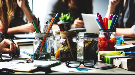 Group of business people working together in office. Teamwork concept.の素材