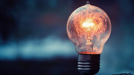 Incandescent light bulb burning in dark room. 3D renderingの素材