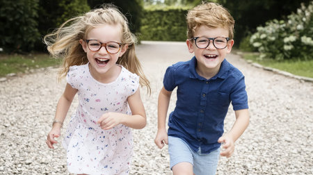 Brother Sister Adorable Kids Cheerful Playful Portrait Conceptの素材