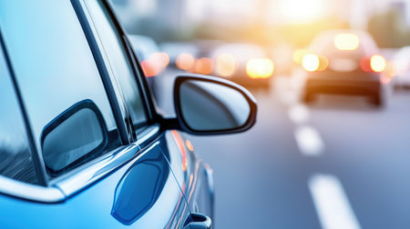 car on the road with motion blur bokeh light background.の素材