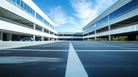 empty asphalt road and modern office building,blue toned image.の素材