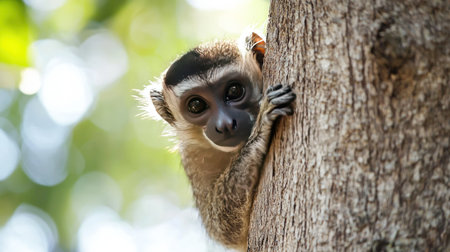 Cute monkey in the forest, closeup of a wild animalの素材