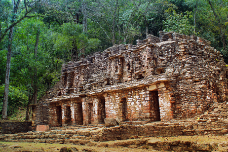 Ancient temple ruins of Yaxchilan in the jungle of southern Mexicoの写真素材