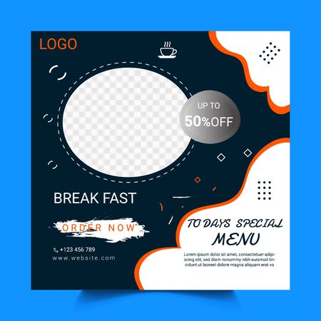 Social Media Post Template For Restaurant Business.Creative Social Media Post.Delicious Food Web Banner Template Design For Food and Drink Business.のイラスト素材