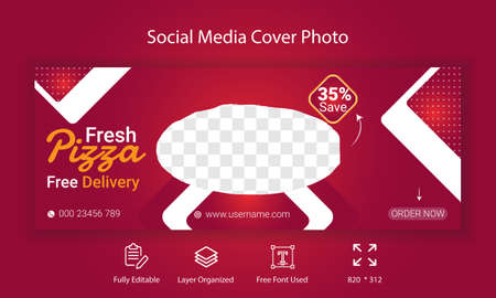 Fresh Pizza Social Media Cover Photo Template Design.のイラスト素材