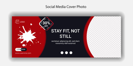 Fitness Gym Social media Timeline Cover Page Design For Your Business. Online Business Digital Poster For Gym Class. Editable social media sale banner. Modern Exercise Web Templet Promotional pageのイラスト素材