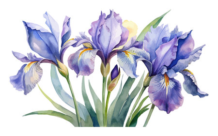 Watercolor Sprigs and floral of  Iris flower  set vector illustration on white backgroundのイラスト素材
