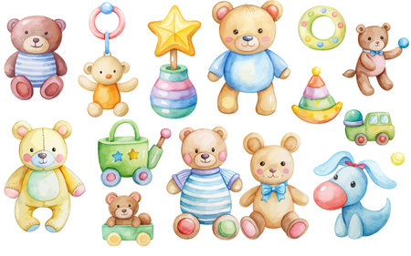 About Hand-drawn Watercolor baby toys Illustrations isolated on white backgroundのイラスト素材