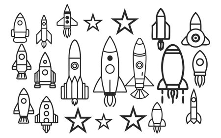 Rocket icon collection set isolated from white backgroundのイラスト素材