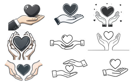 line art Heart in hand icons, Hands holding Love icon  vector illustrationのイラスト素材