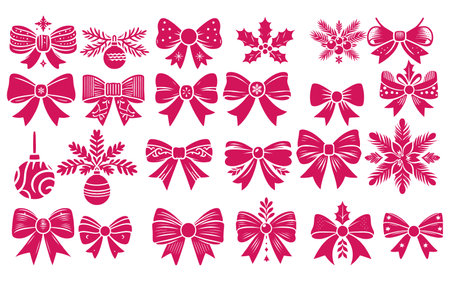 Christmas bows silhouette vector illustration on white backgroundのイラスト素材
