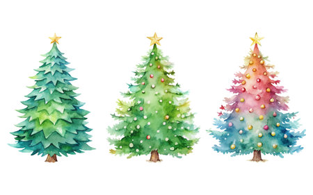 watercolor Christmas tree on white backgroundのイラスト素材