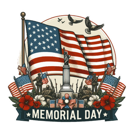 Memorial Day American flag vector illustration isolated backgroundのイラスト素材