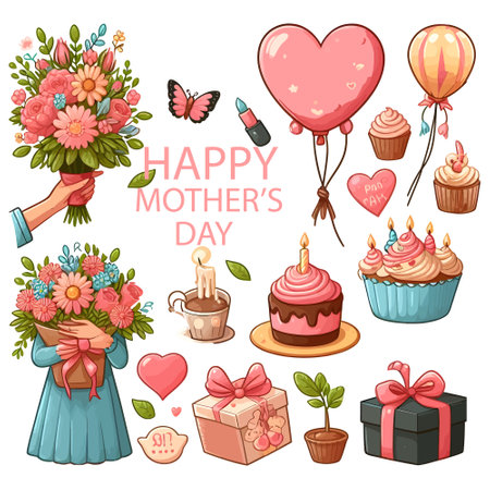 Motherâs Day Joy: Gifts, Hugs, and Smilesのイラスト素材