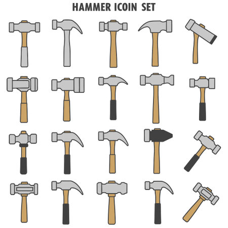 Hammer icon set. Flat illustration of hammer vector icons for web designのイラスト素材