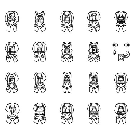 Safety Harness Icons for Industrial Work, Worker Safety Harnessのイラスト素材