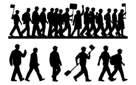Protest March Group of Workers Silhouetteのイラスト素材