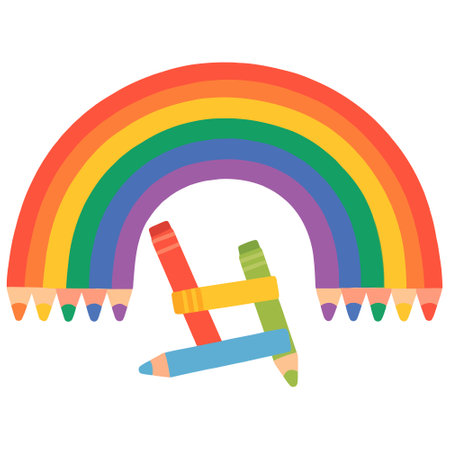 Rainbow and Colorful Pencils Illustrationのイラスト素材